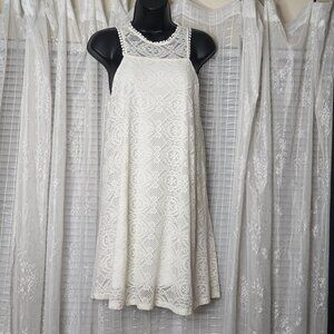 Groovy White Boho Lace Sleeveless A-Line Mini Dress Women's SzS